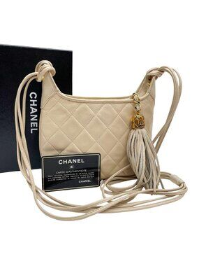 Chanel Lambskin Quilted Fringe Shoulder Bag CC Logo